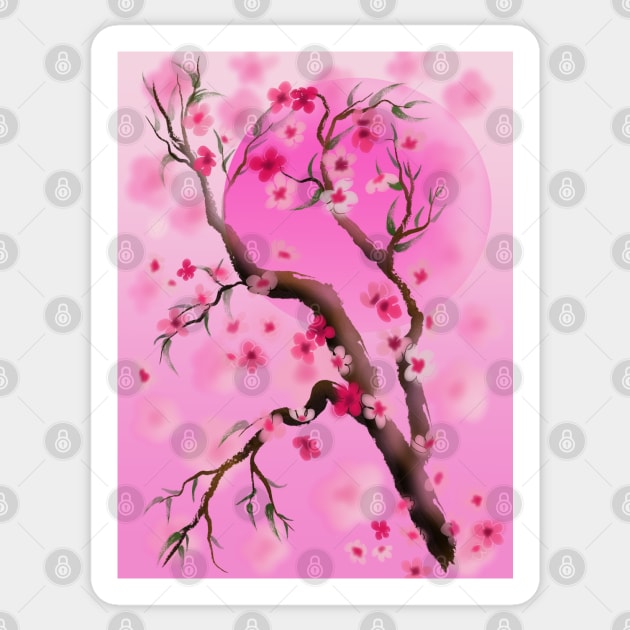 Deep pink sakura (cherry blossoms) sumi-e Sticker by cuisinecat